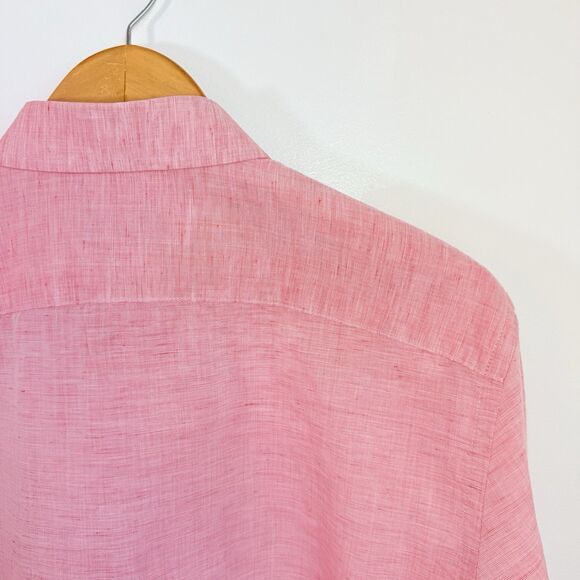 UNTUCKit Solid Pink Slubby COTTON LINEN Blend Button Down Collar Casual Shirt L - Picture 4 of 8